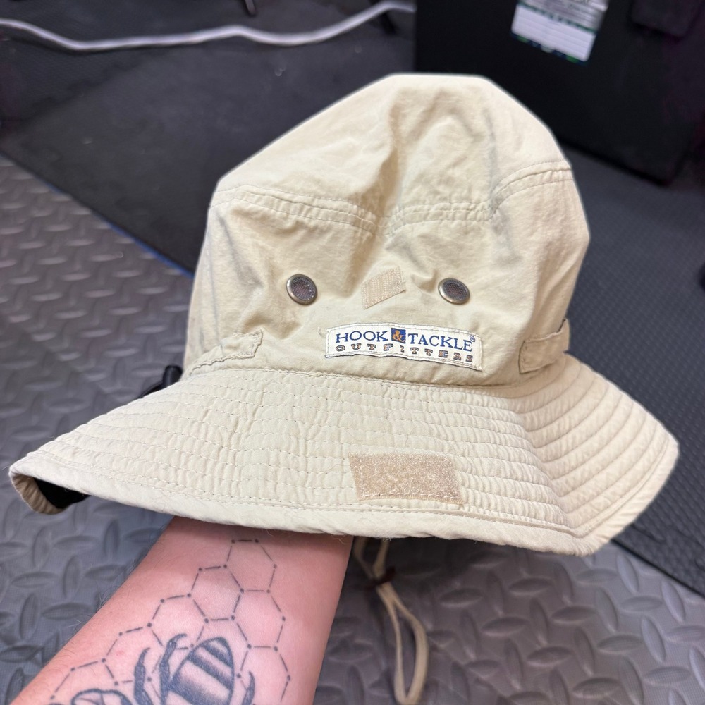 Hook & Tackle Mens Fishing Hat Khaki Boonie Bucket Sun Hat Mesh Outdoor